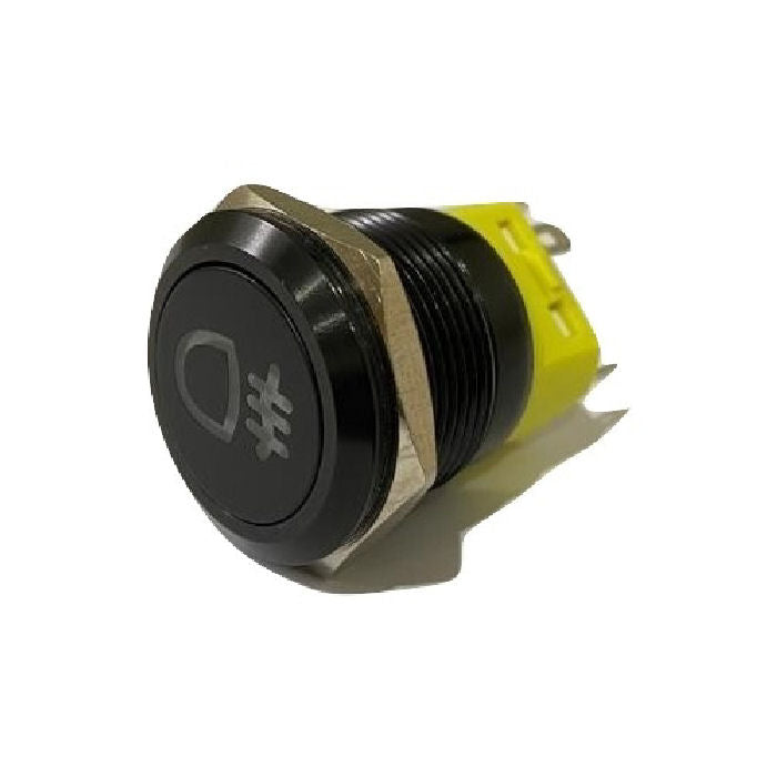 Push Button Round 22mm Fog Light Switch Black Momentary - Amber Illumination